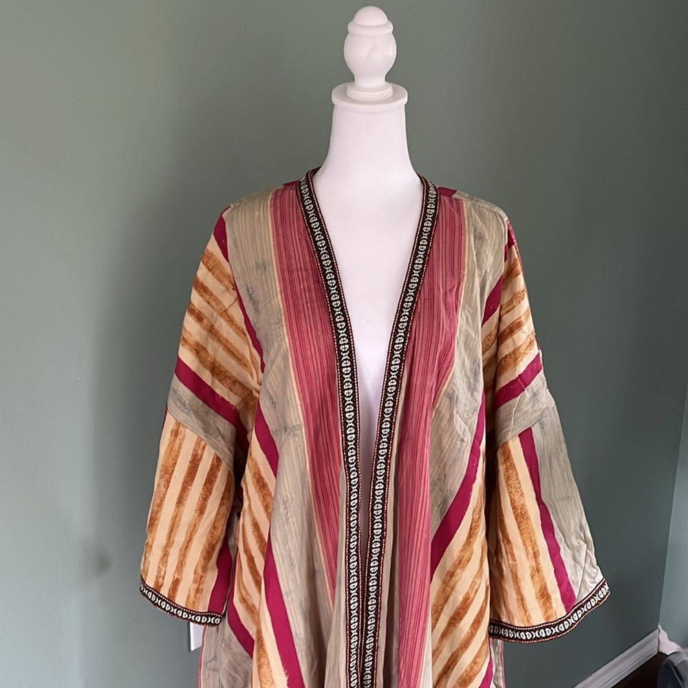 Free People Intimately Free Meadowsweet Kimono Robe Cotton Striped Embroidered - Picture 8 of 13